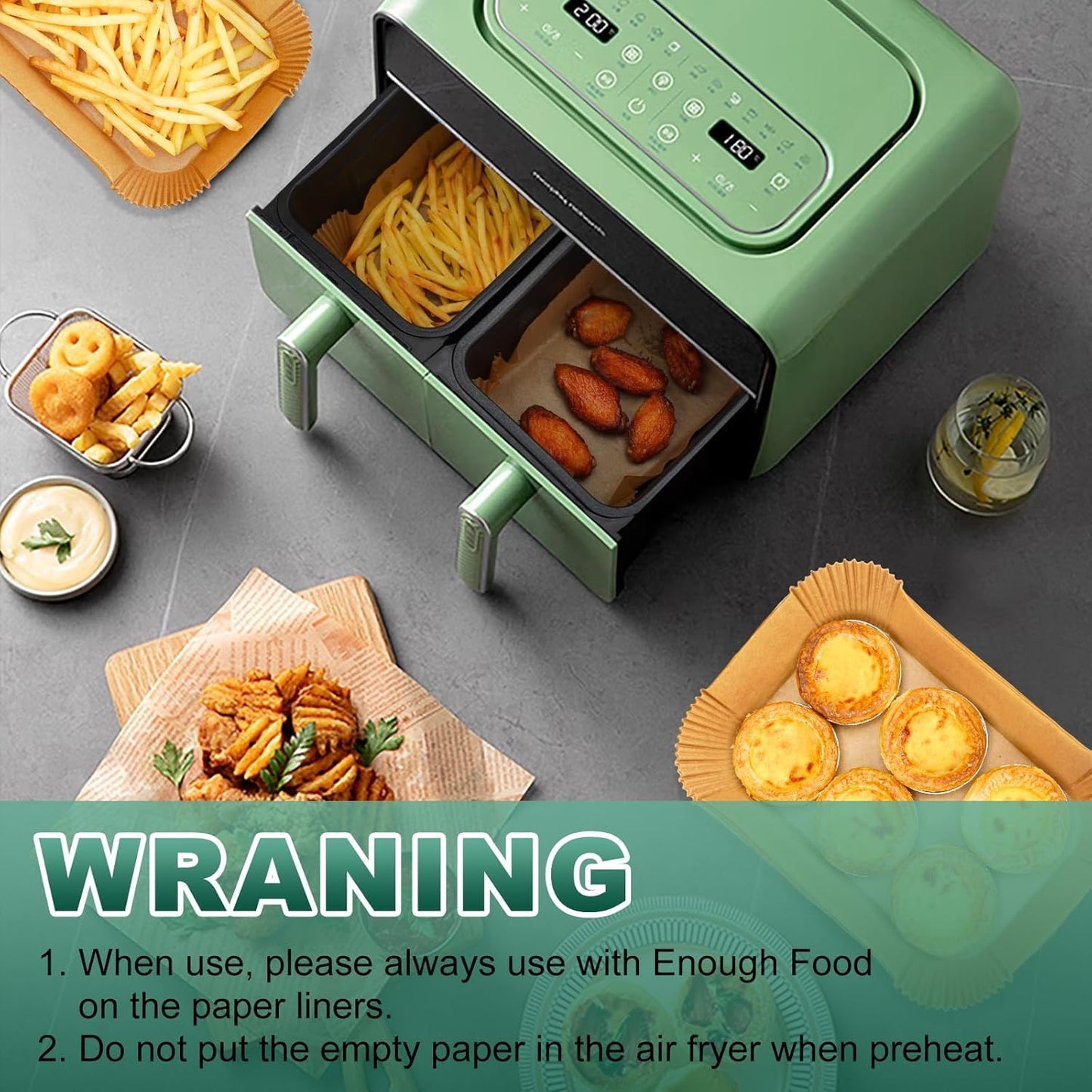 Vailnd 300Pcs Air Fryer Paper Liners Disposable, 8x5.5" Rectangle Parchment Paper, Sheets, Non-stick Liners for Rectangular Airfryer Basket Oilproof Waterproof