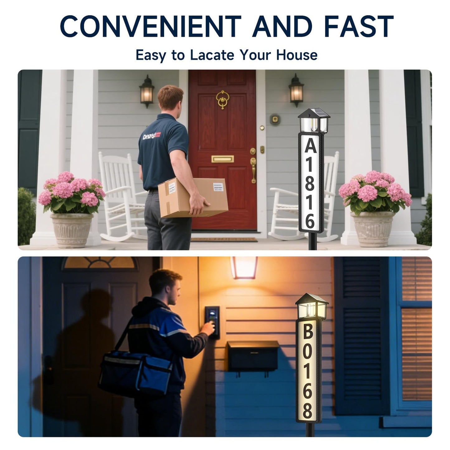 GJB Solar Address Sign for Outside, Solar Powered House Numbers Light with 3 Color Modes, Waterproof LED Illuminated Address Plaque with Stake, Numbers & Letters Included (Matte Black)