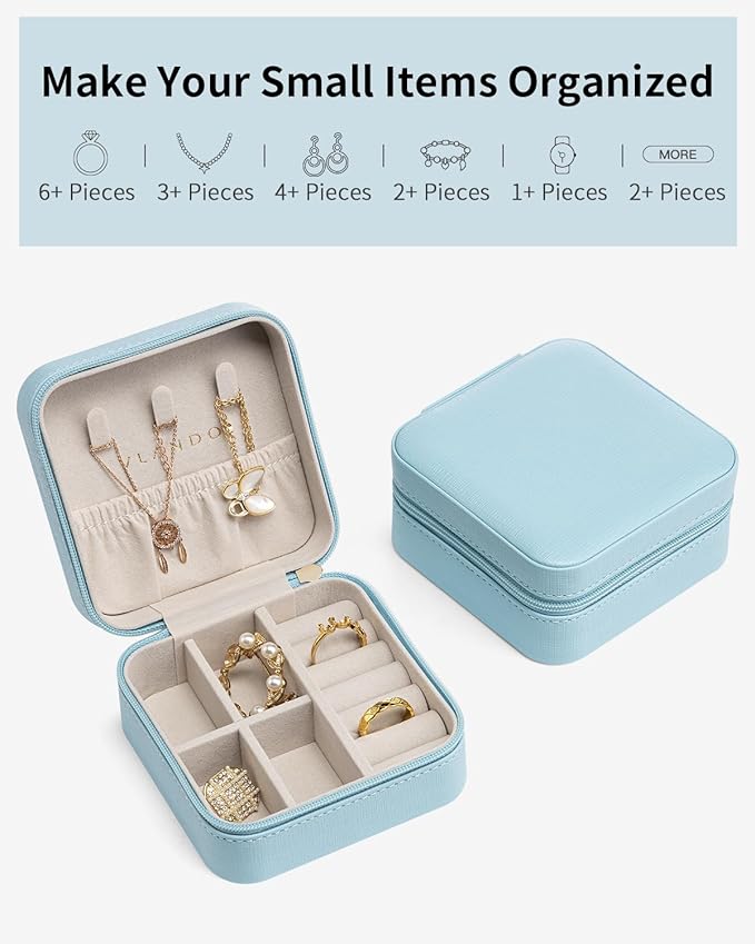 VLANDO Teacher Appreciation Gifts - Travel Jewelry Case - Travel Essentials for Women - Small Jewelry Travel Organizer Case for Girls Women - Blue