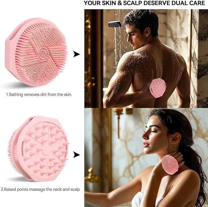 OTHIX Dual-Sided Silicone Body Scrubber -Silicone Loofah 2 in 1 Body Scrubber Exfoliator Ã¯Â¼Â Scalp Massager for Shower, All Skin Type, Lather Well, Easy to Clean, 1pc (Pink)