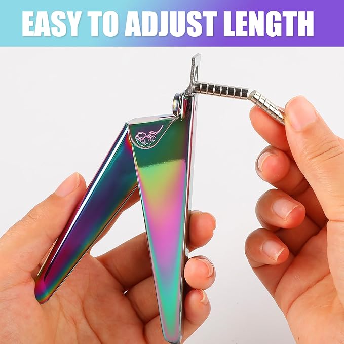 False Nail Clippers with Magnets Stainless Steel Nail Cutter for Acrylic Nail Nail Clippers with 15Pcs Small Magnets for Home Salon Nail Art (Rainbow)