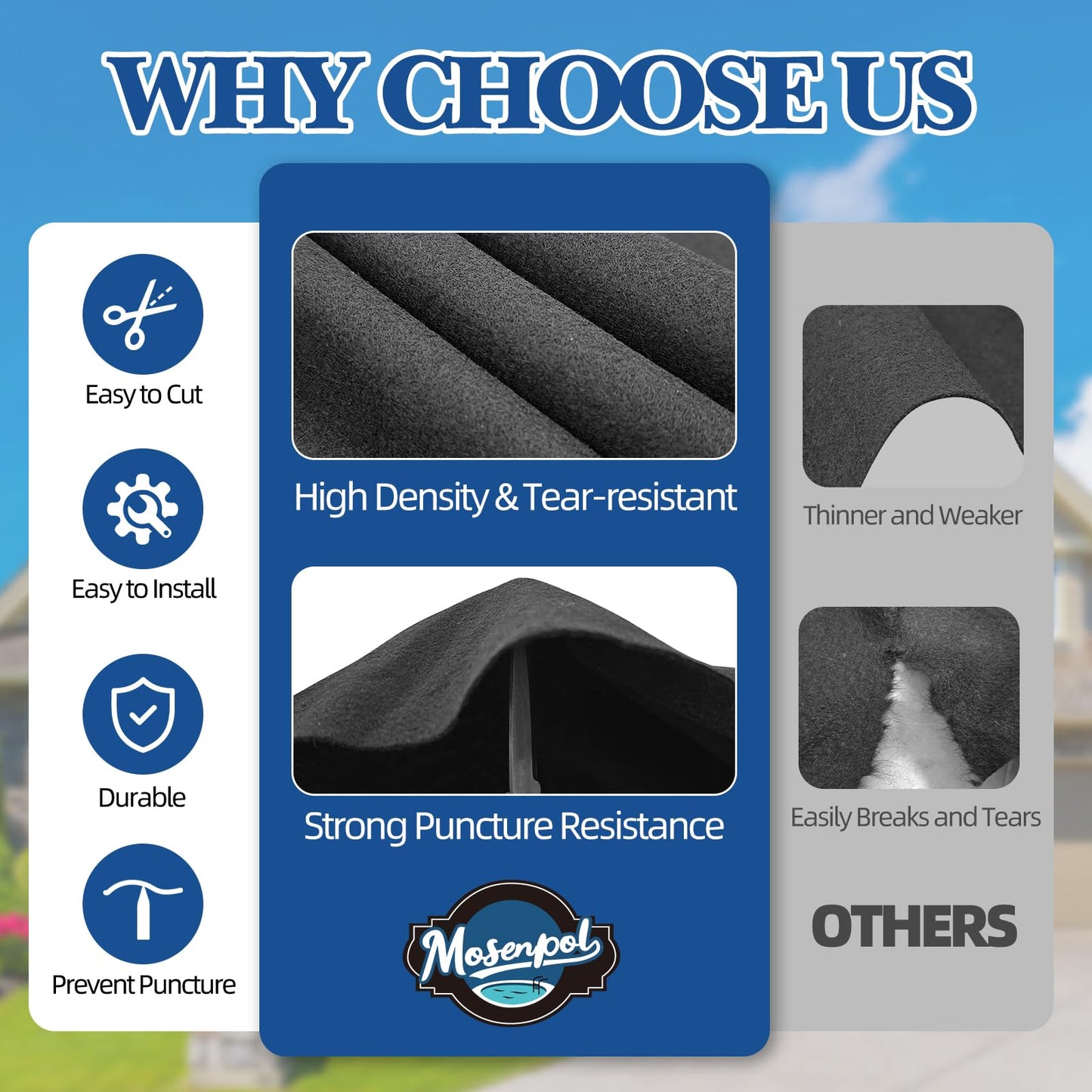 Mosenpol 9' × 18' Rectangle Pool Liner Pad for Above Ground Pool, Durable Pre-Cut Under Pool Padding, Puncture Protection and Extend Liner Life