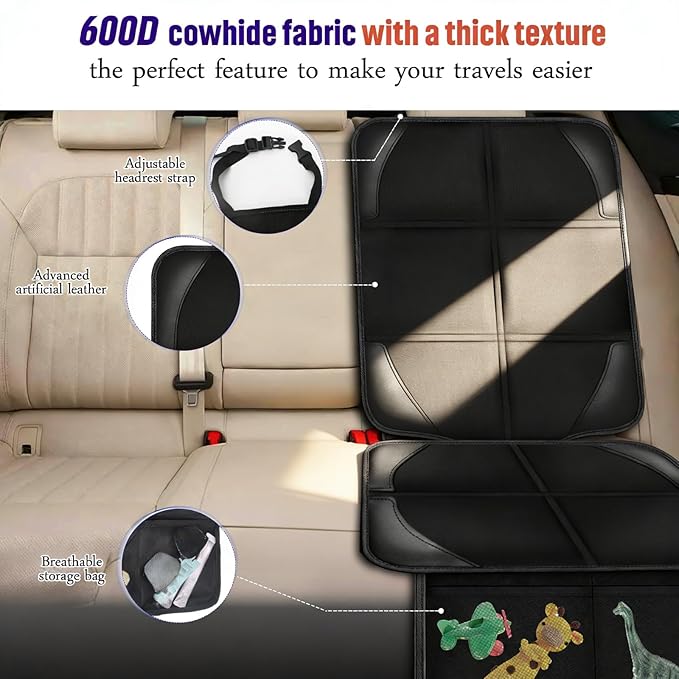 Bacgnyer Car Seat Protector, 1 Pack Carseat Seat Protectors with Thick Padding and Non-Slip Backing, Waterproof 600D Fabric Car Seat Cover for Baby Child Car Seats with 2 Mesh Pockets