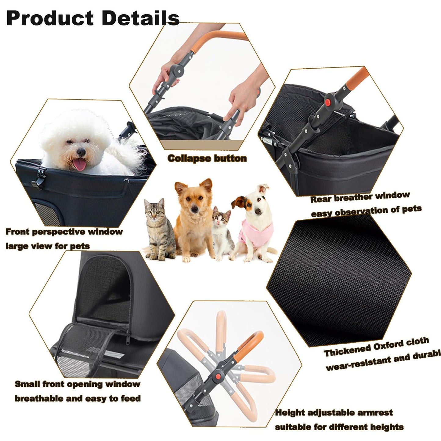 Dog Stroller for Medium and Large Dogs Foldable Pet Strollers for Puppy Cat Cart Up to 66lbs with All Terrain 4 Wheels Adjustable Handle Canopy Sun Shades Storage Organizer(Single)