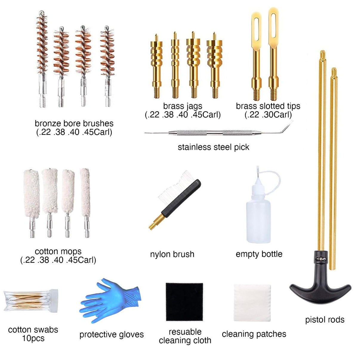 TactiClean Handgun Cleaning Kit, 25 in 1 Universal Gun Cleaning Kit for .22 .357 .38/9mm .40 .45 Caliber, Pistol Cleaning Kit Gun Brush Tools Gun Accessories