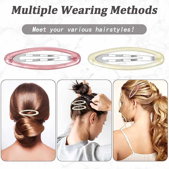 Waydress 12 Pcs Hair Clip Barrettes for Women Oval Snap Tortoise Metal Snap Clips Thin Hair Grips Ellipse Clips Non Slip Barrettes Accessories, 2.8 In(Vivid Style)