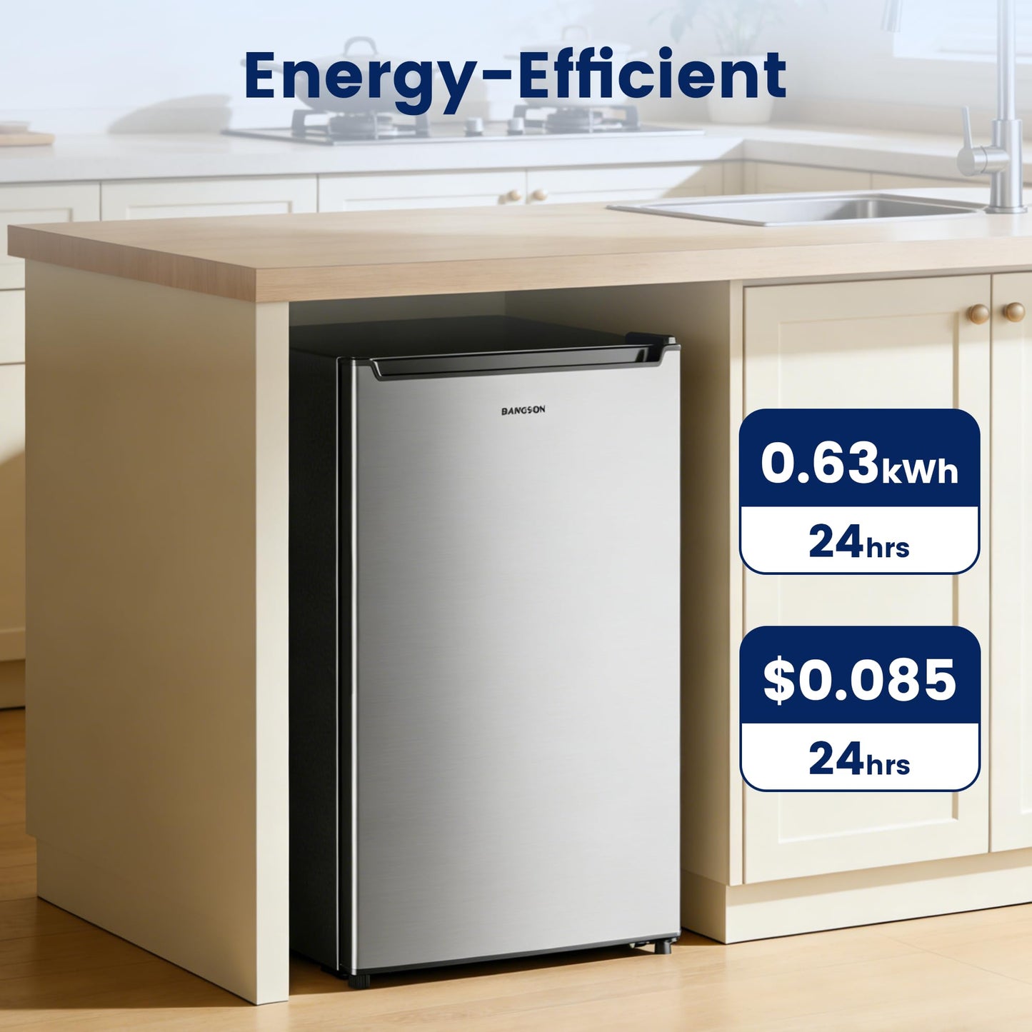 BANGSON 2.1 Cu.ft Upright Freezer, Compact Mini Freezer with Reversible Door, Adjustable Thermostat, Removable Shelves,Small Freezer for Dorm/Office/Apartment, Silver