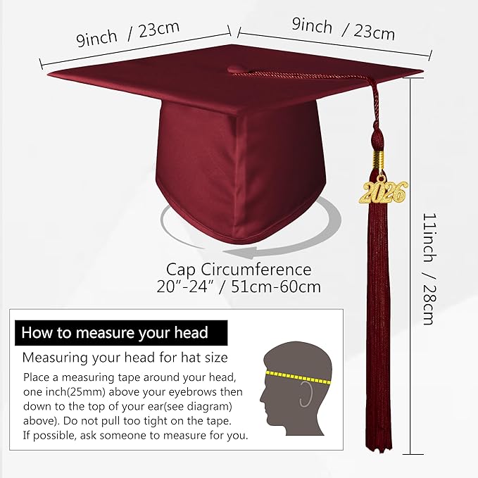 GraduationMall Matte Graduation Cap with 2026 Tassel for High School & Bachelor