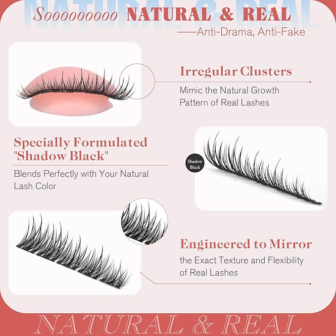 Lash Clusters Natural Look 8-10-12MM Short Cluster Eyelash Extensions for Clean Girl Makeup Wispy Eyelash Clusters C-curly Individual Lashes Thin Lash Band by Newcally