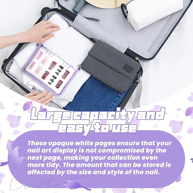 Press on nail storage Nail Storage Book - Portable Versatile Organizer for Press - On Nails, Jewelry and More with 90 Pcs Adhesive Double Sided Tape Purple