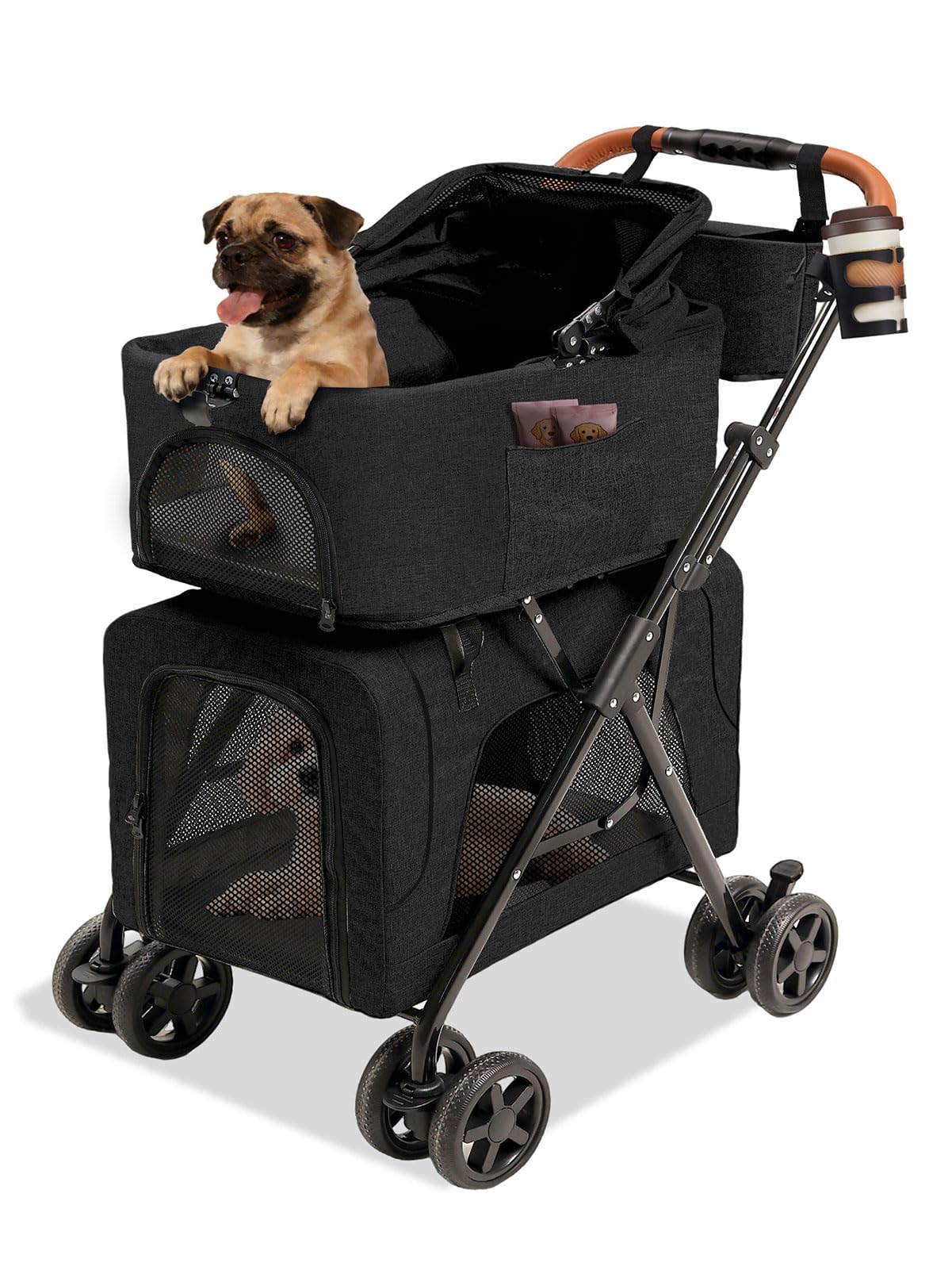 Pet Stroller for Dogs and Cats, 4 in 1 Cat Strollers for 2 Cats, Foldable Dog Stroller for Medium Dogs 20 lbs with Cup Holder and Storage Bag, Suitable for All-Terrain, Dog Gifts