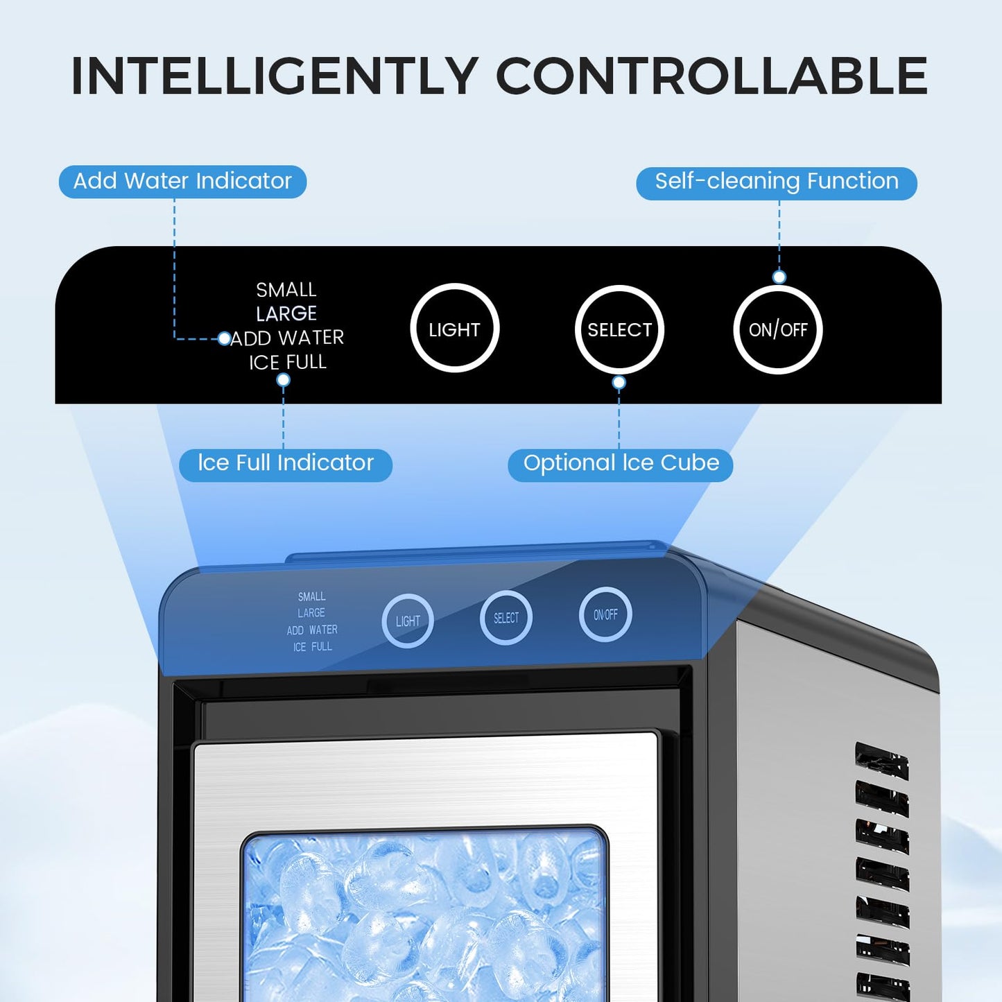 COWSAR Ice Maker Countertop, Portable Ice Machine with Self-Cleaning, 8 Cubes in 6 Mins, 26 lbs/24Hrs, Quiet Commercial Compact Ice Machine for Home, Camping, Bar, Sliver