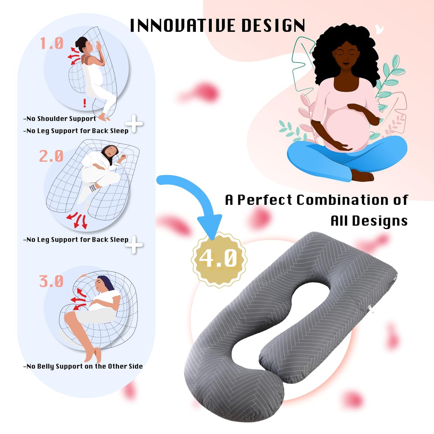 ALLOPERA Pregnancy Pillow, Full Body Maternity Pillow 57 inch, with Removable Washable Cover - Sleep Support for Legs, Back, Neck, Shoulder, HIPS, Belly for Pregnent Women, 100% Cotton