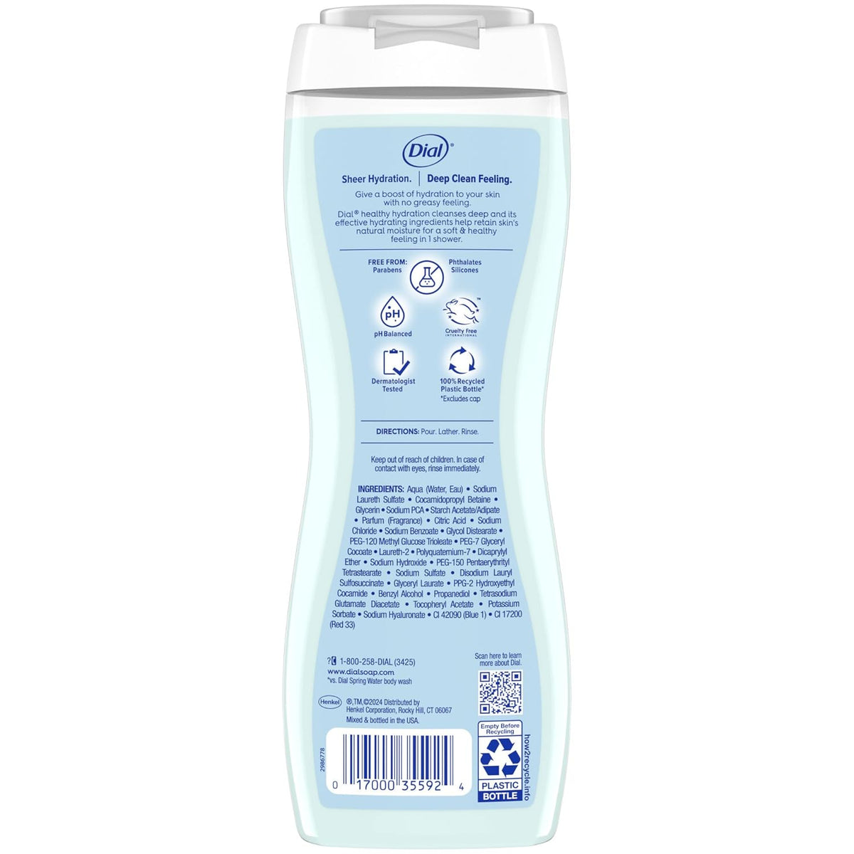 Dial Body Wash, Healthy Hydration, Hyaluronic Acid plus Vitamin E, 16 oz (Pack of 4)