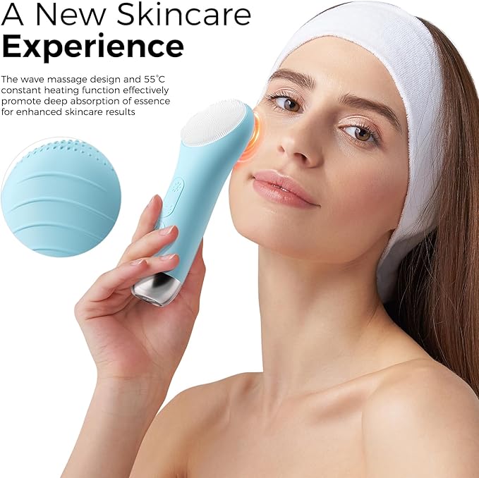 Face Scrubber Facial Cleansing Brush - Waterproof and Rechargeable Face Cleansing Brush with 4 LED Gentle Light, Cleansing, Exfoliating and Massaging, Electric Face Scrub Brush for Men & Women (Blue)