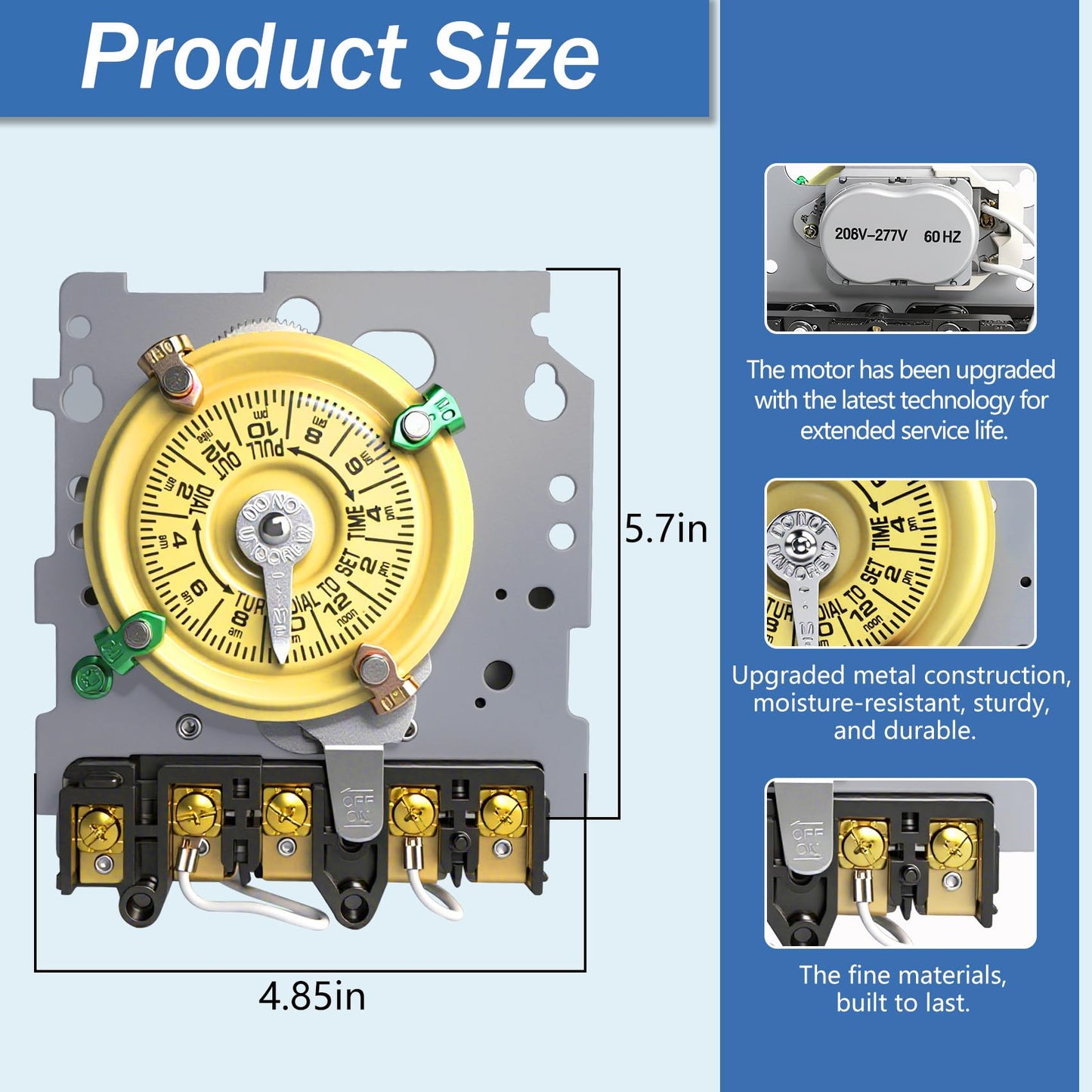 T104M Pool Timer Mechanism Only, Pool Pump Timer, 208-277V 40A Time Switch, 24 Hour 12 ON/Off for Pool Pump, Heavy-Duty Mechanical Time Switches,Time Switch Mechanism Only, 5 Years Warranty