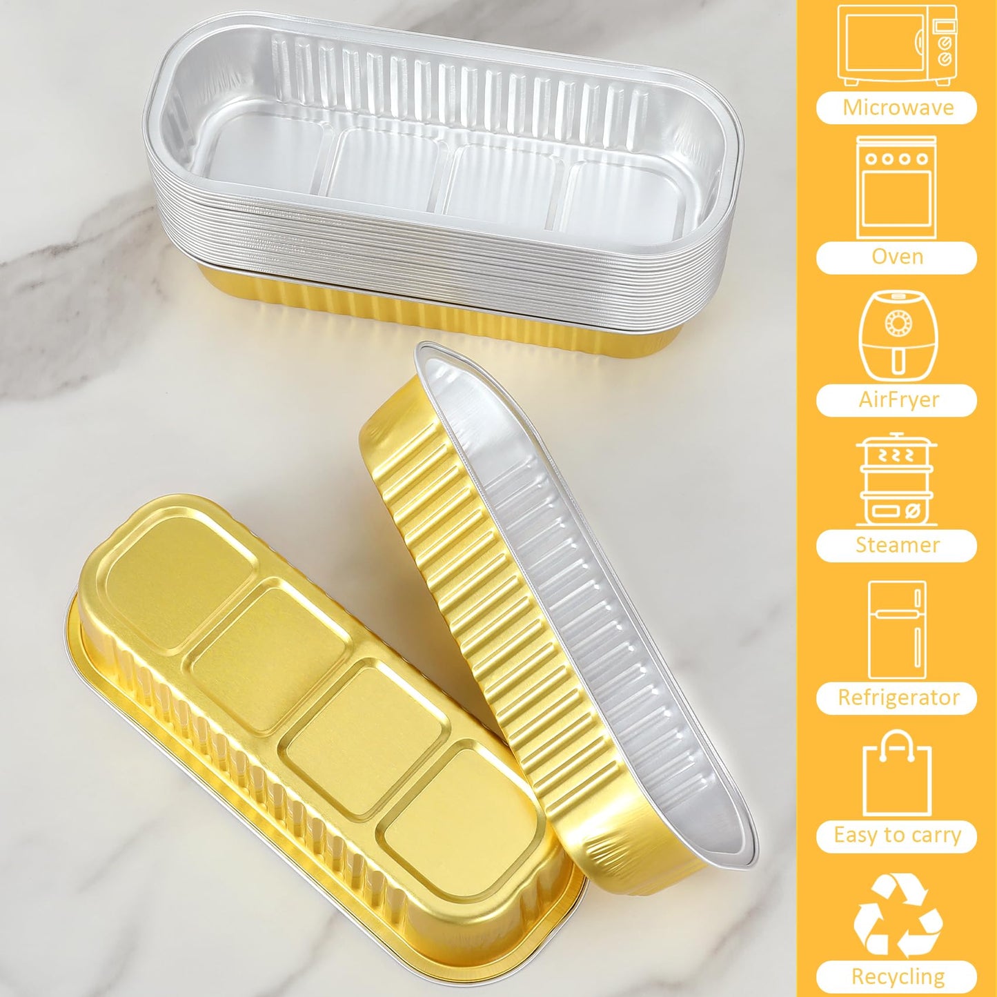EgticHome Mini Loaf Pans with Lids and Spoons (100 Pack, Gold, 6.8oz) Rectangular Aluminum Foil Baking Pans