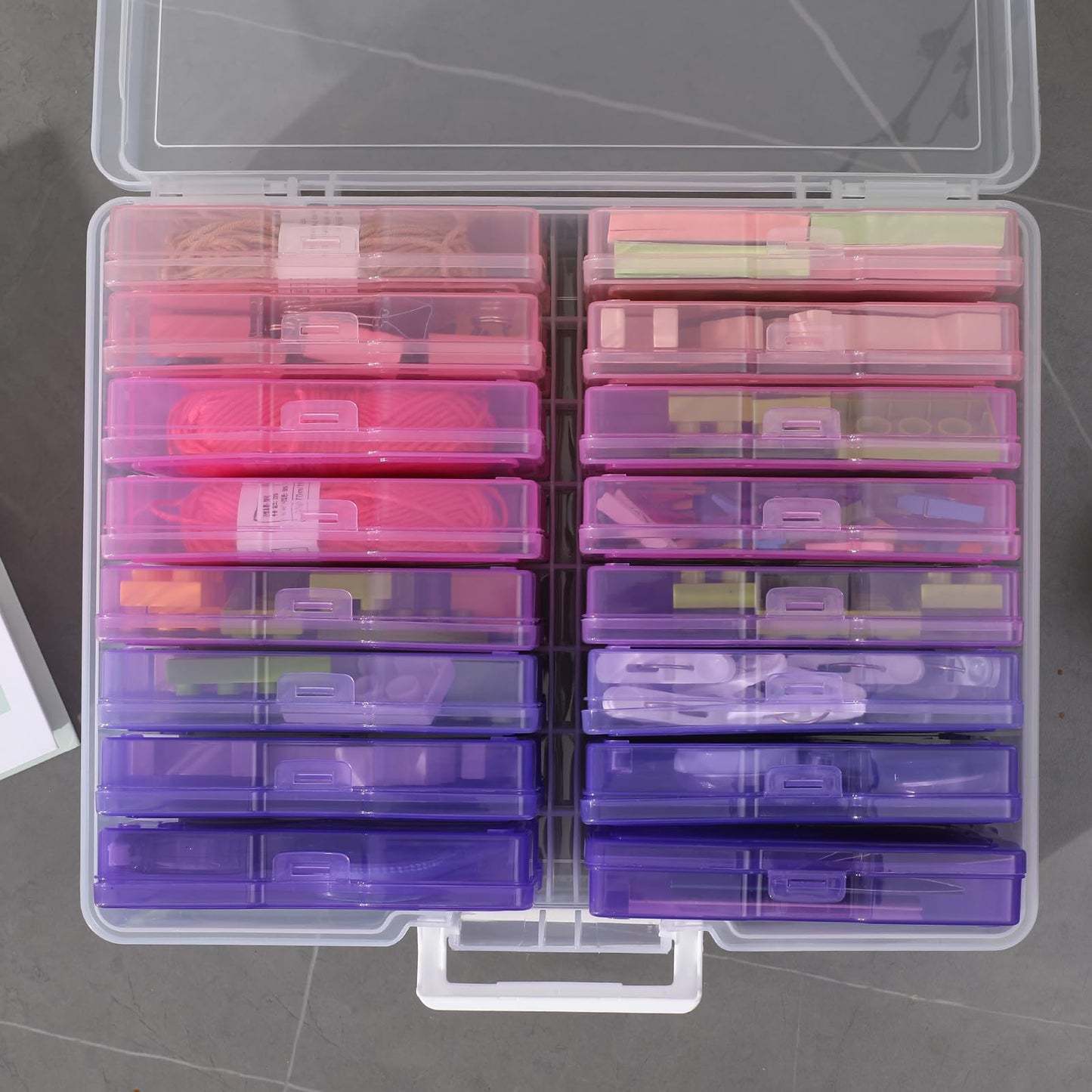 novelinks Transparent 4" x 6" Photo Cases and Clear Craft Keeper with Handle, 16 Inner Photo Organizers & Photo Storage Box, Plastic Photo Storage Containers (Pink Purple Gradient)