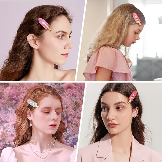 KesaPlan 10PCS No Bend Hair Clips, Pink No Crease Hair Clips for Styling, Acrylic Resin Flat Duckbill Clips, Seamless Bang Hair Barrette for Women Girls Makeup Hairstyle Accessories