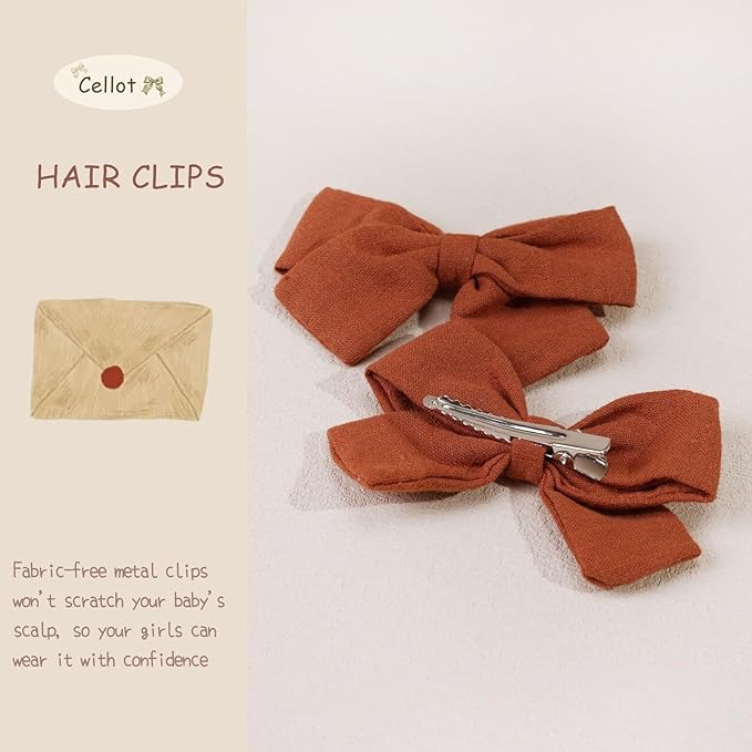 CÉLLOT Girls Hair Bows Linen Fabric 3.5" Bows Alligator Clips Hair Accessories for Little Girls Toddlers Kids and Teens,20 Pieces