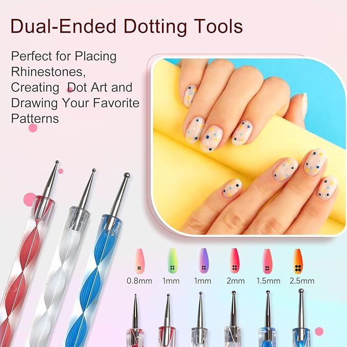 65Pcs Nail Art Tools Set, Professional 7Pcs Nail Art Brushes and 2Pcs Striping Liner Brush, 3Pcs Dual Tipped Dotting Pens, 4-Types Cat Eye Magnet, 50Pc Nails Sponges for Ombre & Grabbing Pen