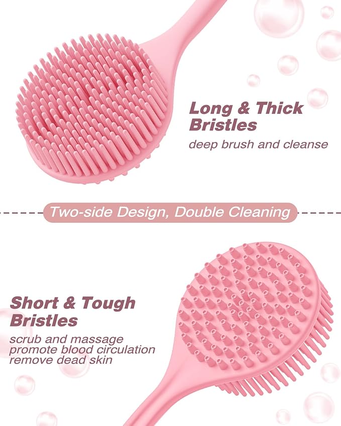 Manmihealth Silicone Back Scrubber & Soft Bath Glove, Silicone Scalp Massager Set 5 PCS, Super-Exfoliating Body Scrubber Shower Brush & Shampoo Brush Combination, with 2 Free Hooks (Style 1 Pink)