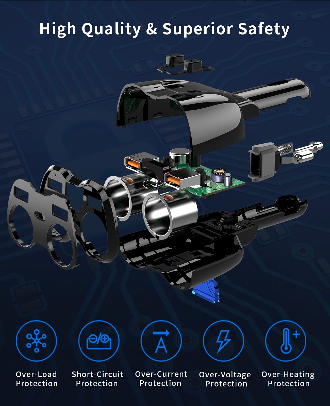 [2026 Upgraded] Cigarette Lighter Splitter, SUPERONE 180W 2-Socket Cigarette Lighter Adapter with Dual QC3.0 and 20W PD USB C Car Charger Splitter for GPS/Dash Cam/Laptop/iPad/iPhone 17/16/15/14/13/12
