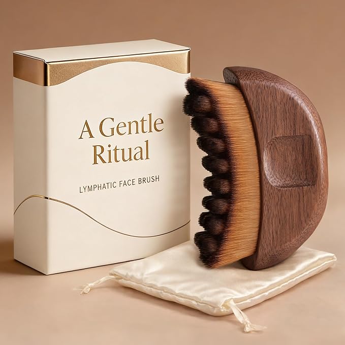 Lymphatic Contour Face Brush - Wooden Handle Lift Lymphatic Drainage Face Brush Facial Sculpting Brushes - Dry Guasha Contour Face Brushes Anti - Puffiness, Detox Walnut
