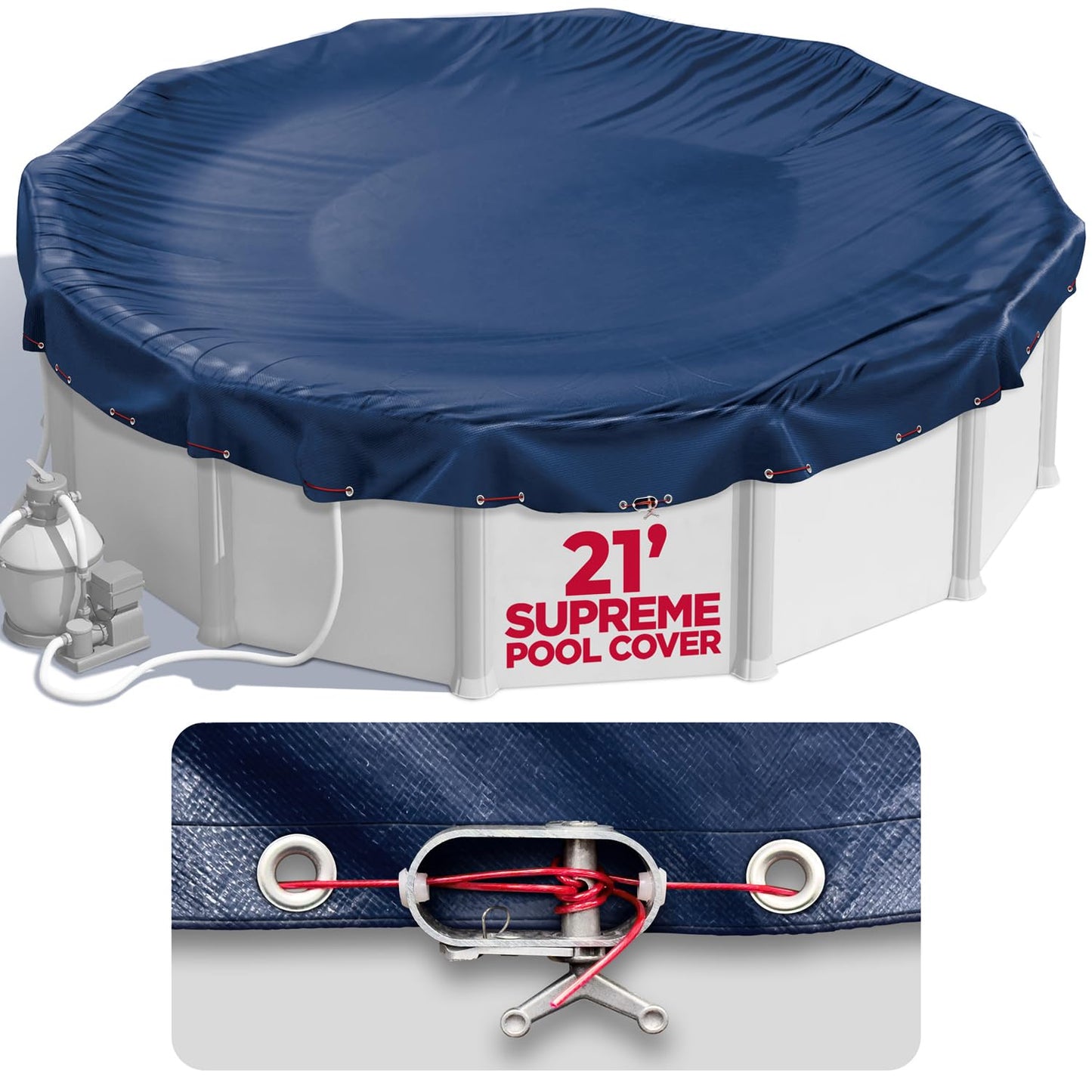 21 ft Round Pool Cover for Above Ground Pools, Above Ground Cover for Winter, Keeps Out Debris, Cold and UV Resistant, Supreme Mesh, Navy Blue