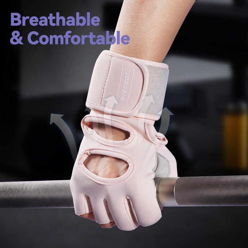 JOBGAIN Workout Gloves for Men and Women, Gym Weight Lifting Padded Gloves with Wrist Wrap Support, Full Palm Protection & Extra Grips, for Weightlifting, Exercise, Pull-Up, Pink, Size M