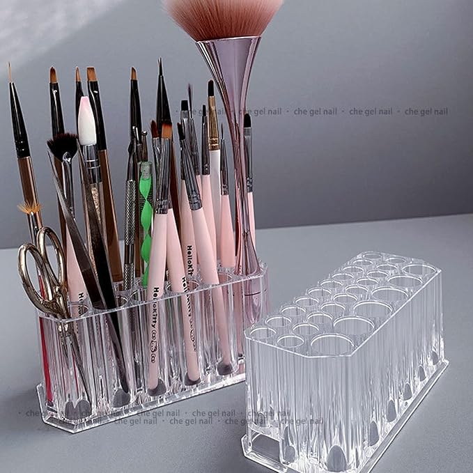 Clear Acrylic Lipstick Organizer Makeup Nail Brush Eyeliner Lip Liner Holder 26 Spaces Cosmetic Display Case