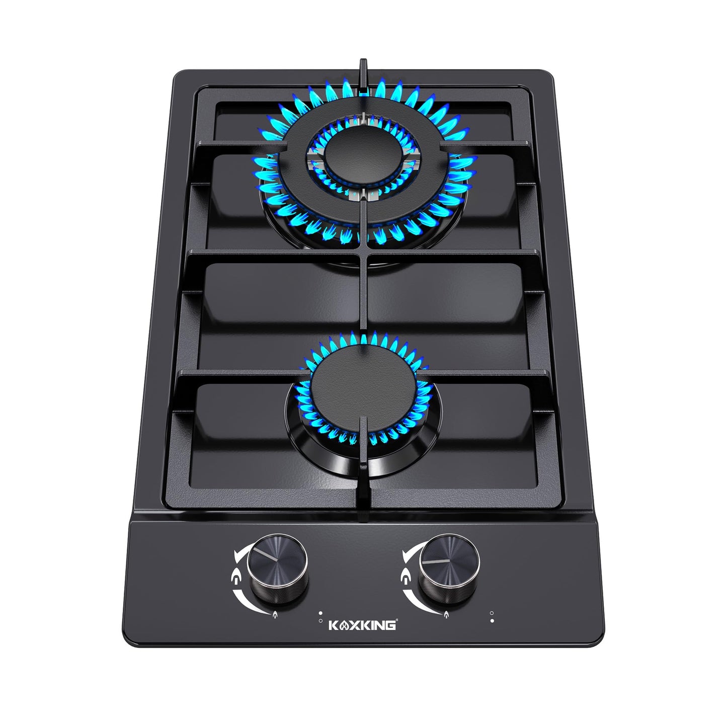 2 Burner Gas Cooktop, 12 Inch Built-in Propane Stove Top, NG/LPG Dual Fuel with Thermocouple Protection, Black Enamel Cooktop for Apartment & RV