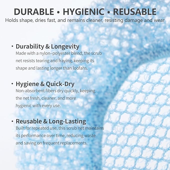 Silicone Body Scrubber & Scrub Nets, BEAUTAIL 4 Pack – Rich Foam and Exfoliation with Gentle Brush or Firmer Net Options – Hygienic, Durable, Easy to Clean – 2 Brushes (Black+Blue), 2 Nets (Gray+Blue)