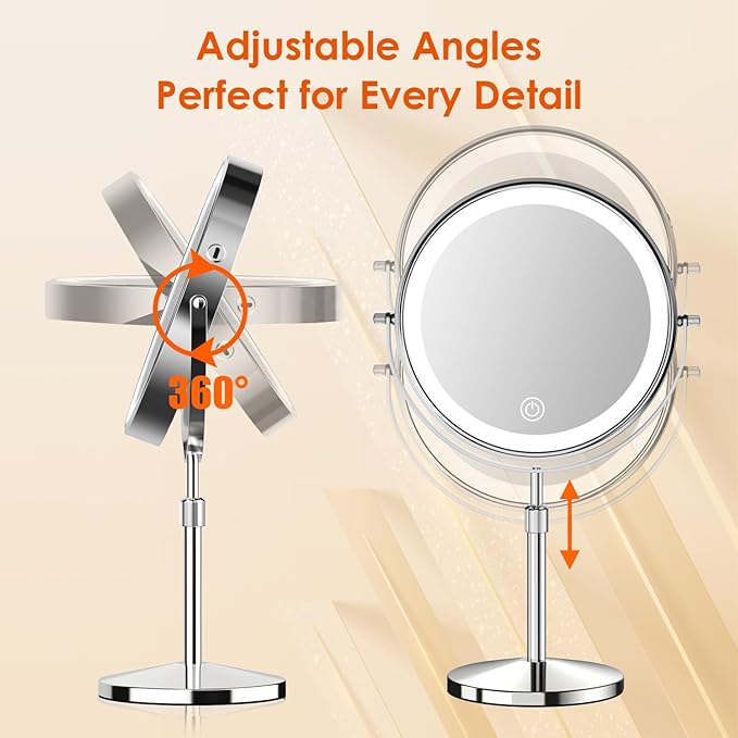 Makeup Mirror, 1X/30X Magnification with 3 Level LED Lights, 5000 mAh Rechargeable Double Sided 9” Magnifying Mirror with 360° Rotation, Perfect for Precision Grooming and Makeup, Women Gift