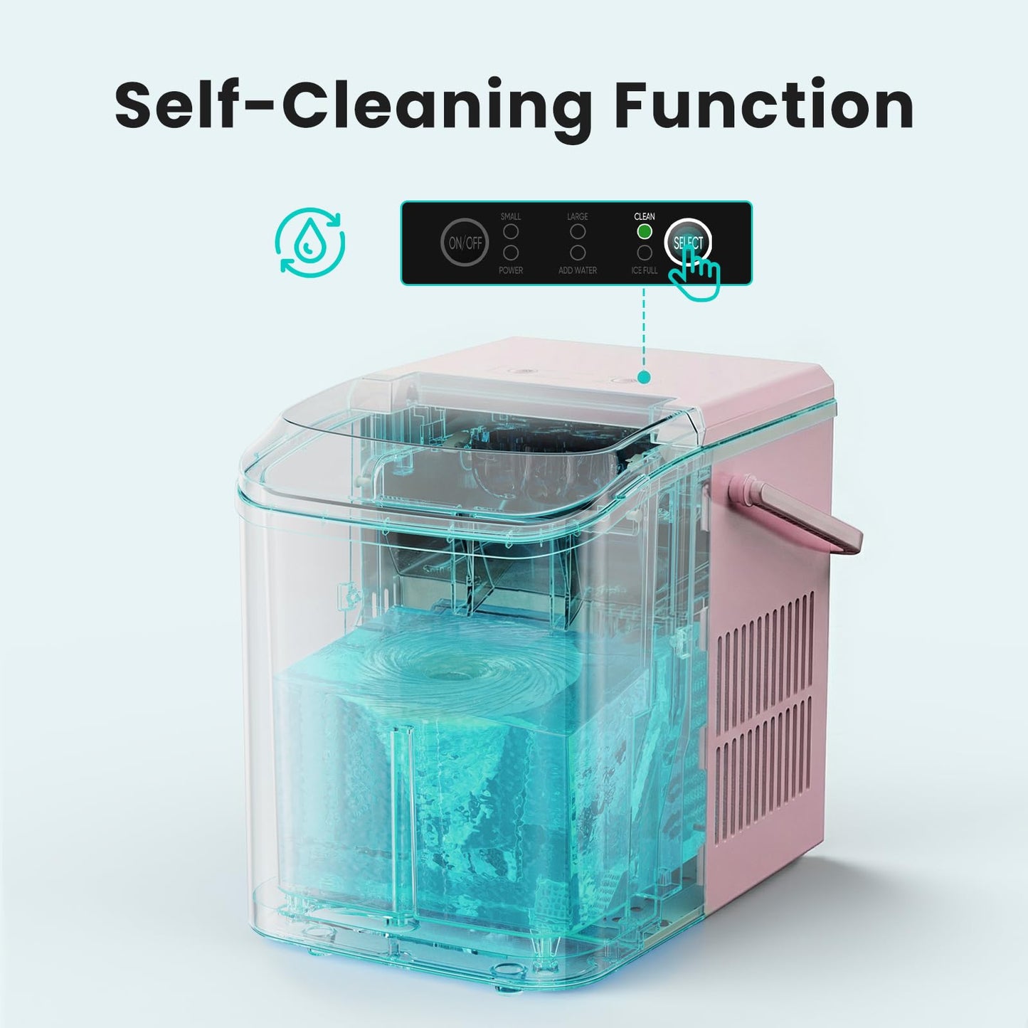 OLIXIS Ice Maker Machine with Handle,26lbs in 24Hrs,9 Ice Cubes in 6 Mins,Auto-Cleaning Portable Ice Maker with Basket and Scoop, Countertop Ice Maker for Home, Kitchen, Camping, RV - Pink
