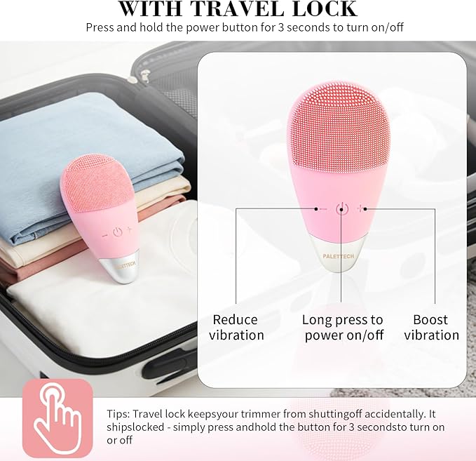 Facial Cleansing Brush, Rechargeable Silicone Face Scrubber with 5 Cleansing Modes, Portable Vibrating Exfoliator Scrubber for Deep Cleaning, Waterproof Face Brush for Women(Pink)