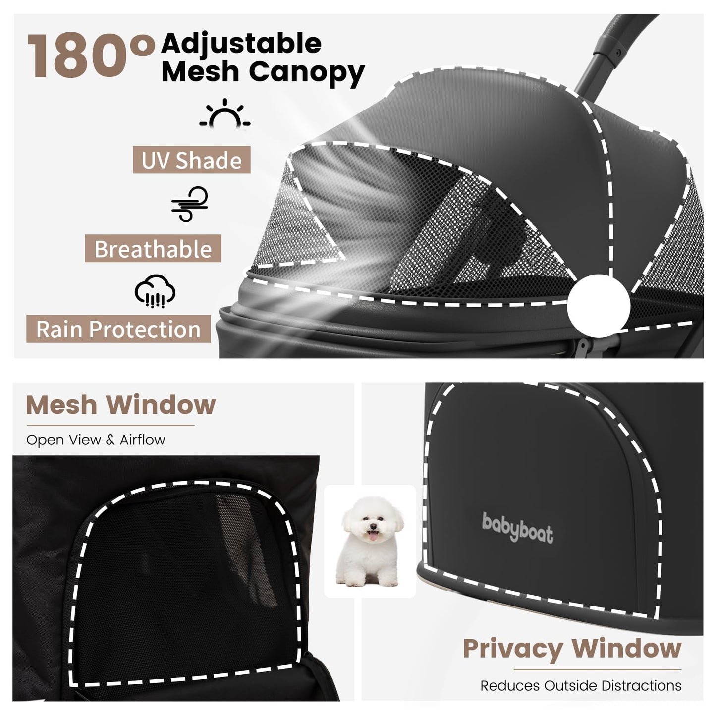 Foldable Dog Stroller for Small Dogs Cats Portable Compact Stroller for Pets Up to 35lbs One Click Folding Travel Pet Carriage with Convertible Canopy, Storage Basket - Black