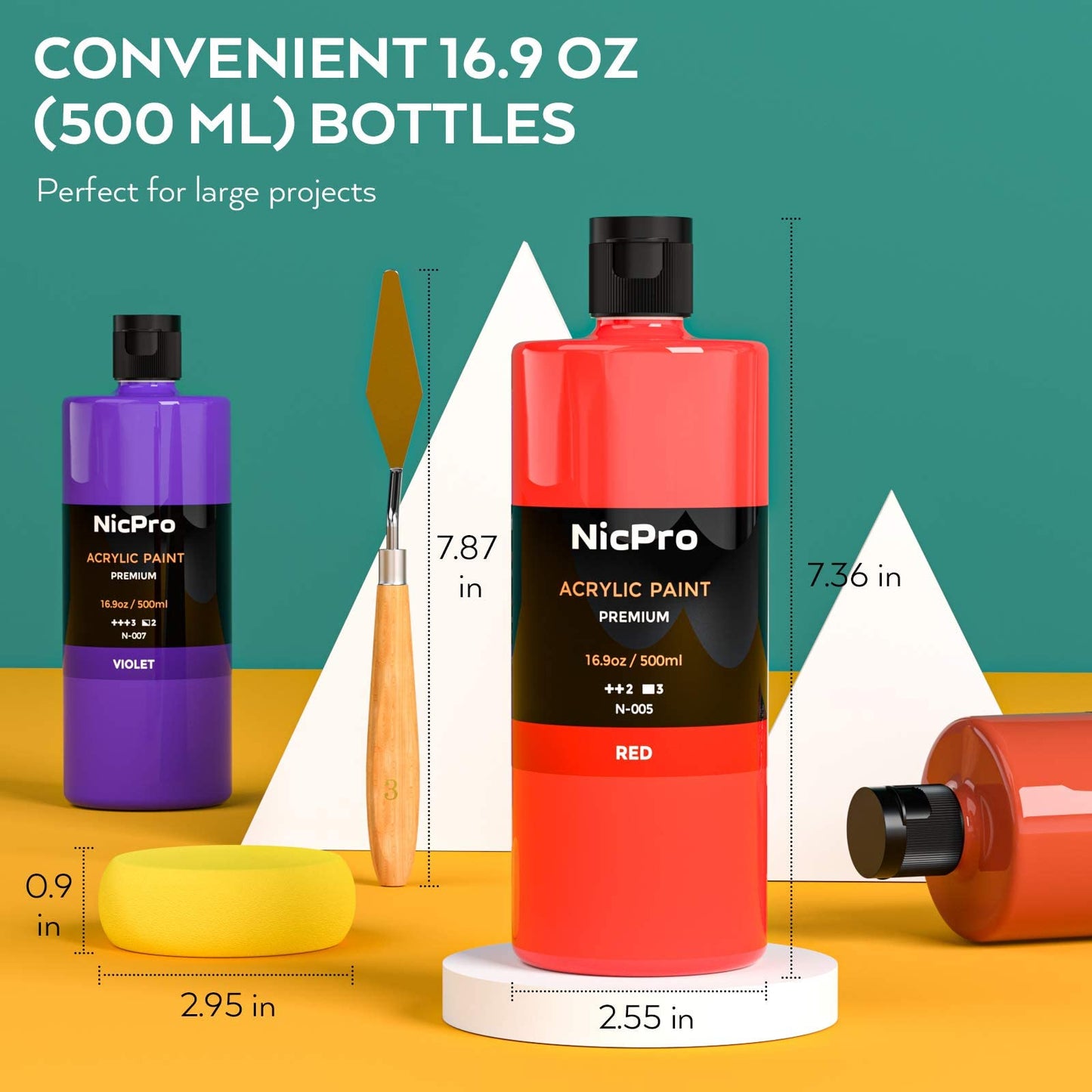 Nicpro 14 Colors Large Bulk Acrylic Paint Set (16.9 oz,500 ml) Rich Art Painting Supplies, Non Toxic for Multi Surface Rock Canvas Wood Ceramic Leather Fabric Craft, for Adult with Color Wheel
