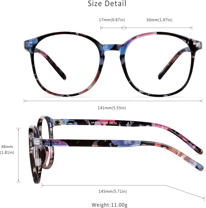 LifeArt Round Blue Light Blocking Glasses, Computer Glasses, Gaming Glasses, TV Glasses for Women Men (Floral, 5.25 Magnification)