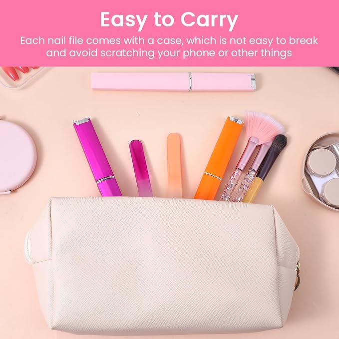 24 Pcs Crystal Glass Nail Files with Case Bulk Manicure for Women Mom Professional Glass Nail File Double Sided, Mothers Day (12 Colors)