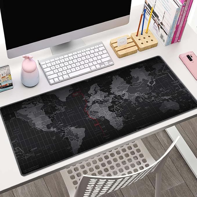 Large Mouse Pad Gaming Mousepad XL World Maps Desk Mat Mouse Pad Long 31.5x11.8 in Extended Big Cute Mouse Pad Waterproof Desk Pad with Non-Slip Base and Stitched Edges for Computer Keyboard
