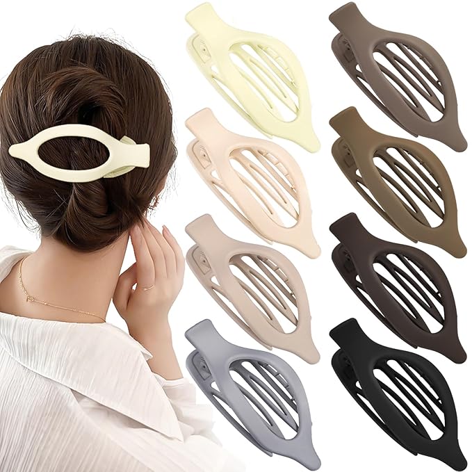 Obeoby 8 PCS Flat Hair Clips for Women, French Flat Claw Clips for Thin or Thick Hair Medium Large Hair Accessories Barrettes Duckbill Strong-Hold