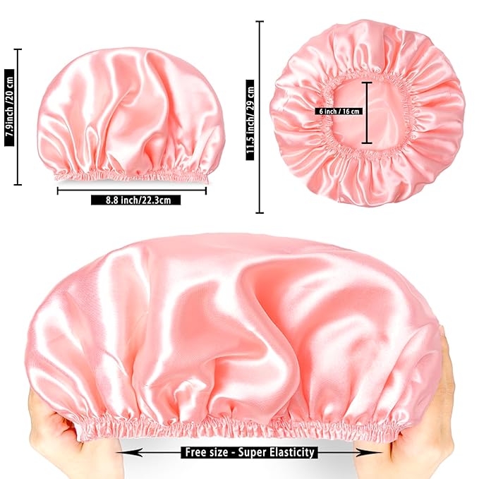 Shower Caps for Women, 4 PCS Elastic and Reusable Bath Caps, Double Layers Shower Cap Reusable Waterproof, Bathing Shower Caps, Environmental Bath Hair Protection Cap - Solid Color B