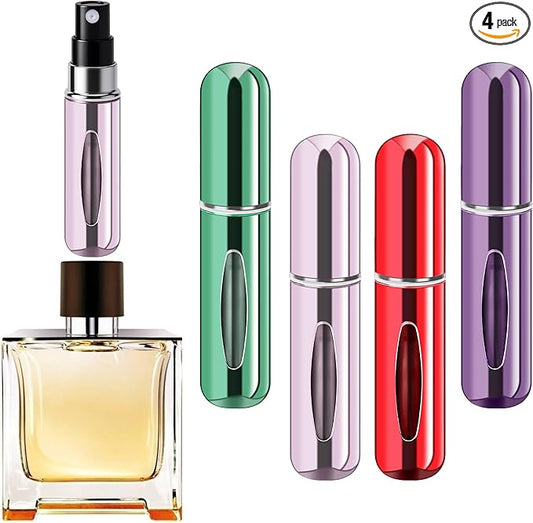 Refillable Perfume Portable Atomizer Bottle Refillable Perfume Spray, Travel Perfume (5ml, 4 Pack) (Purple, Pink, Green, Red)