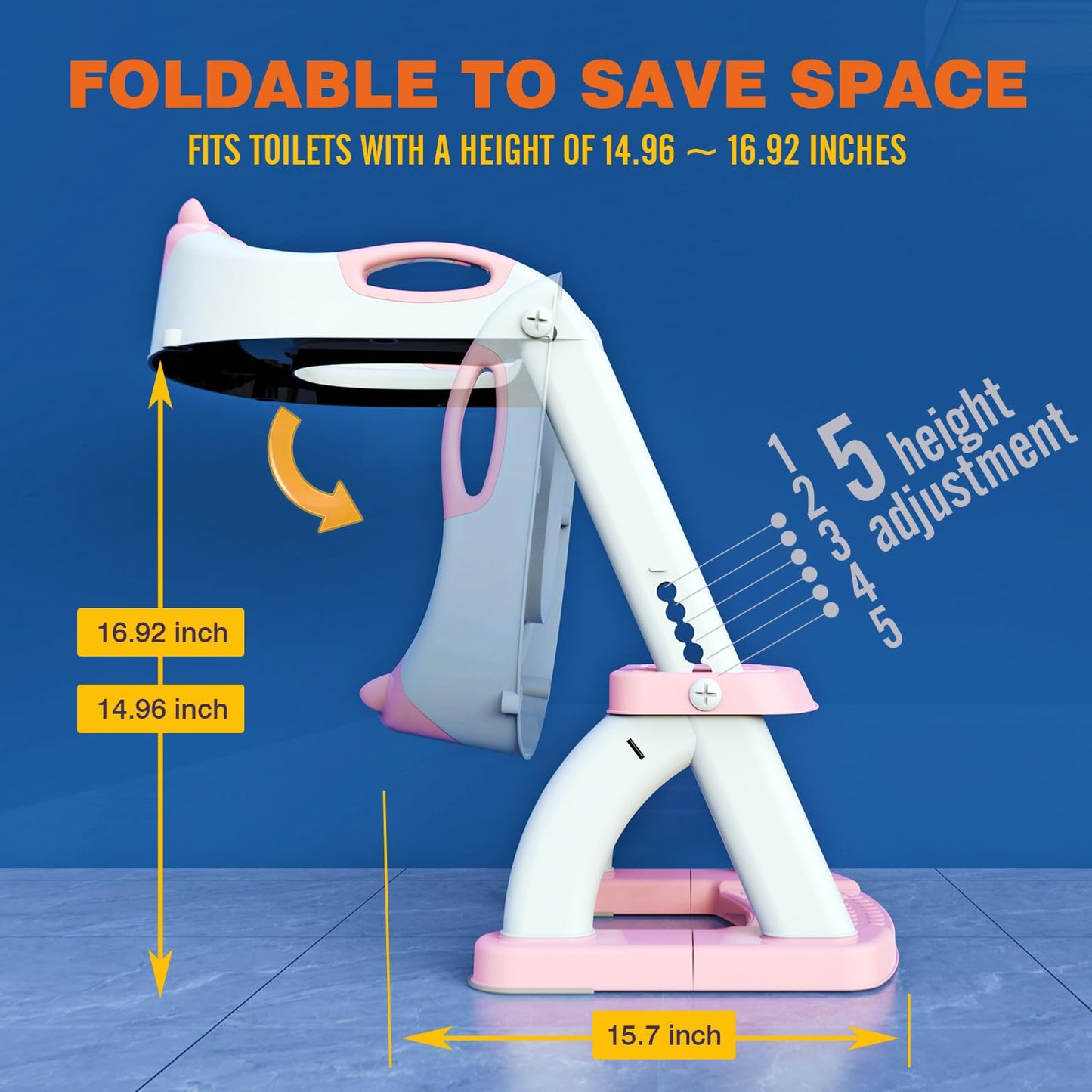 Potty Training Seat, SKYROKU Upgrade Toddler Toilet Seat for Kids Boys Girls, 2 in 1 Potty Training Toilet, Splash Guard Anti-Slip Pad Step Stool,New Sector-Shape Stabilized Base (8899+Pink)