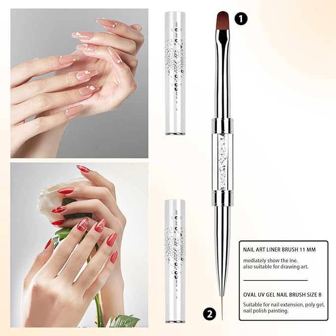 1Pcs Dual Ended Hard Gel Nail Brushes for Builder Gel&Polygel,Salon-Grade Nail Art Design Tools,Nail Brush Professional Nail Art(Rhinestone Handle)