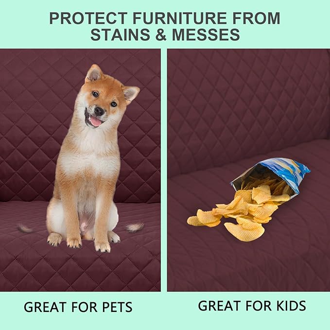 Reversible Sofa Covers Couch Cover Furniture Protector for Dogs Elastic Straps Water Resistant(Sofa,Burgundy/Camel)