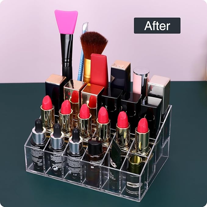 Lipstick Organizer,Small Clear Plastic Compact Lip Gloss Chapstick Perfume Sample Mascara Holder with 24 Slots