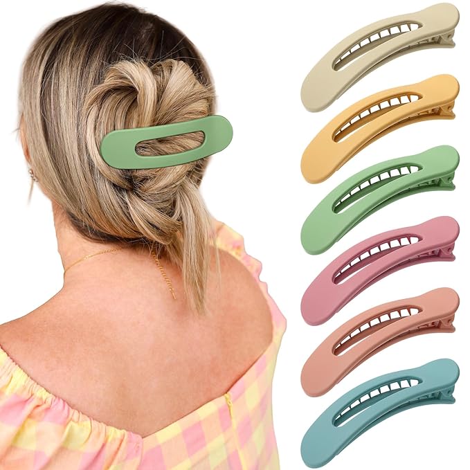 French Concord Flat Hair Clips - 6PCS Curved Hair Claw No Slip Hair Clips Volume Strong Hold Clip Hair Claw for Women Girls