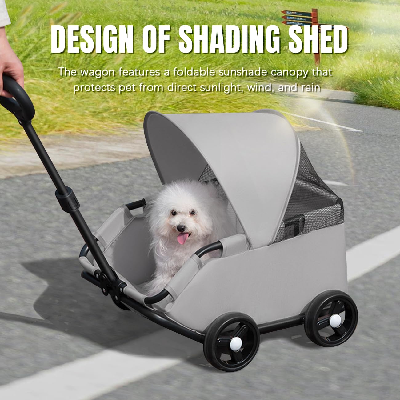 La La Pet 4-Wheel Dog Stroller with Sunshade Cover Collapsible Mesh Canopy Portable Pet Carrier for Outdoor Travel Shopping Walking Suitable for Small Dogs and Cats Gray